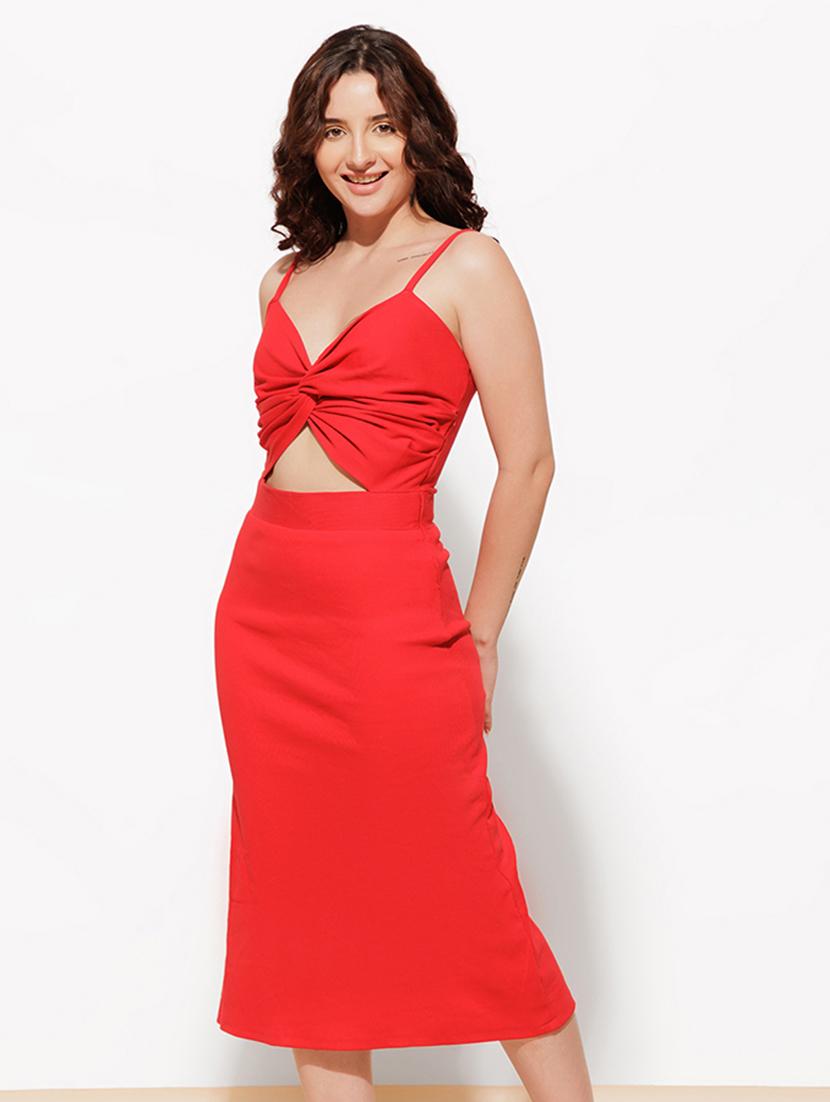 women red solid bodycon dress