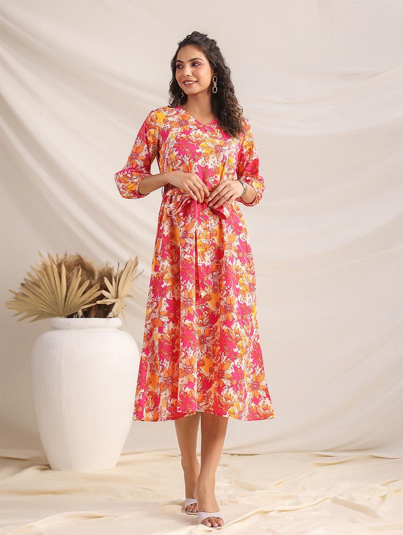 multicolored floral printed a-line dress