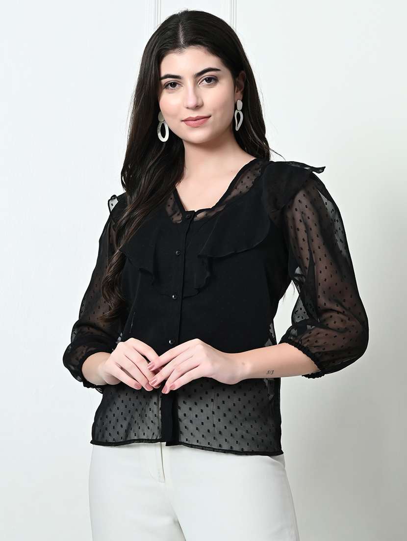 women black polyester regular top