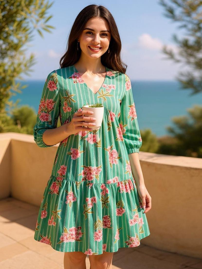 women floral print tiered dress