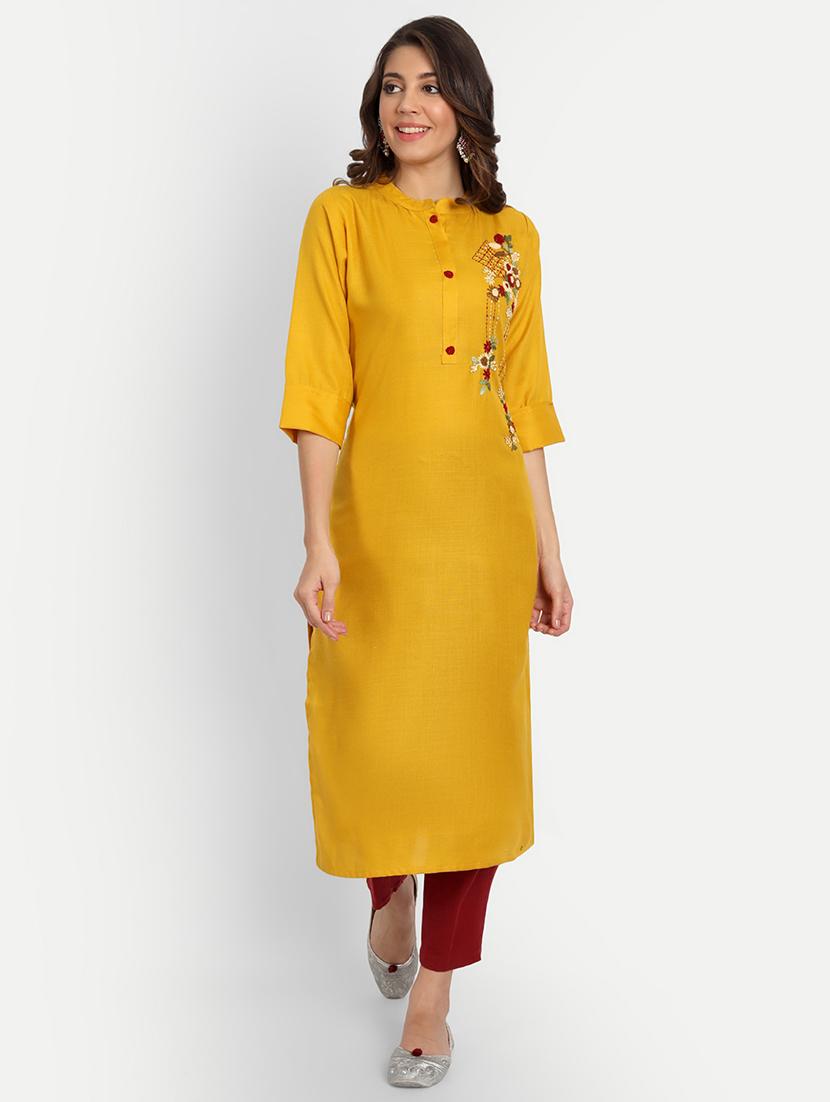women embroidered mandarin neck straight kurta