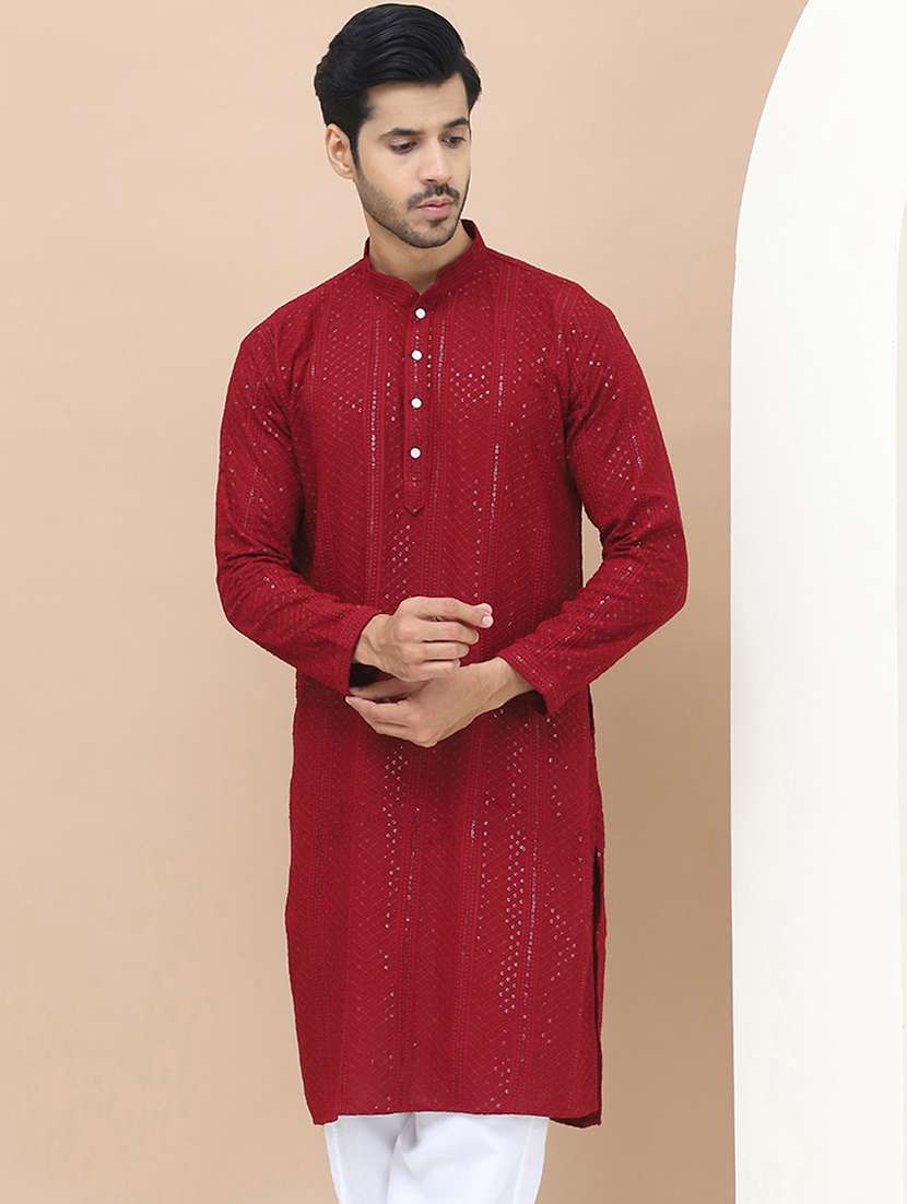 men embroidered mandarin neck kurta