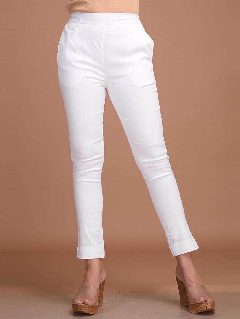 women solid flat front cigarette pant