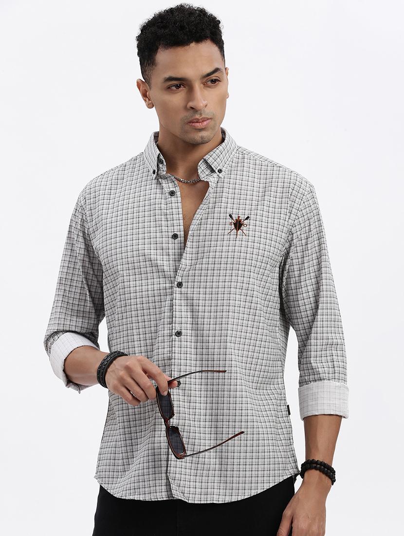 men checkered long sleeve casual shirt
