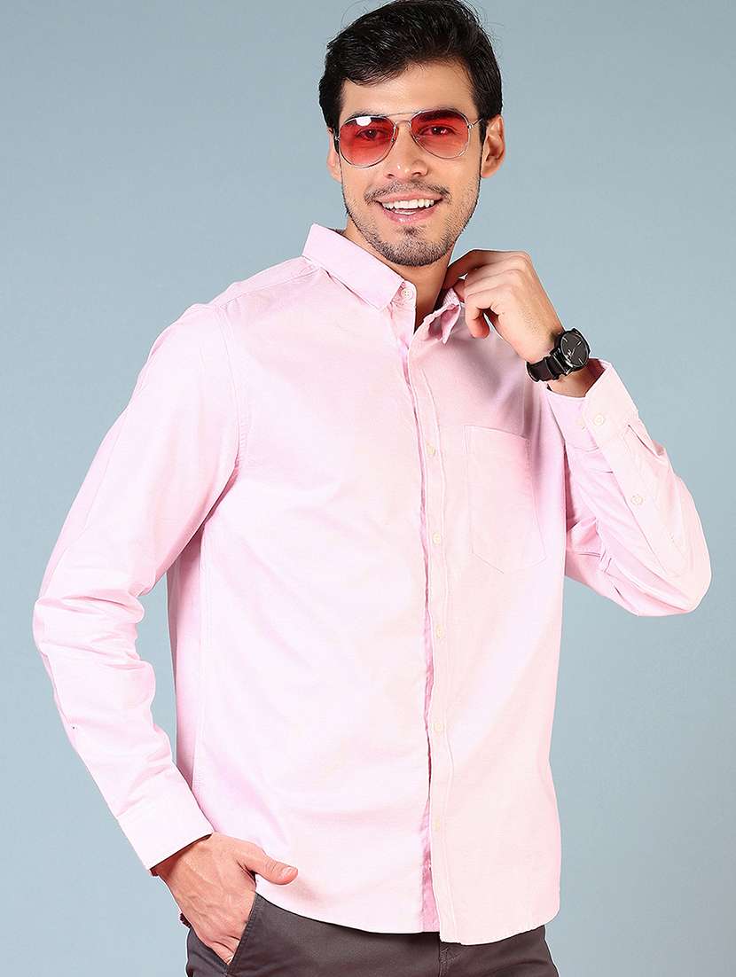men solid collared long sleeve casual shirt