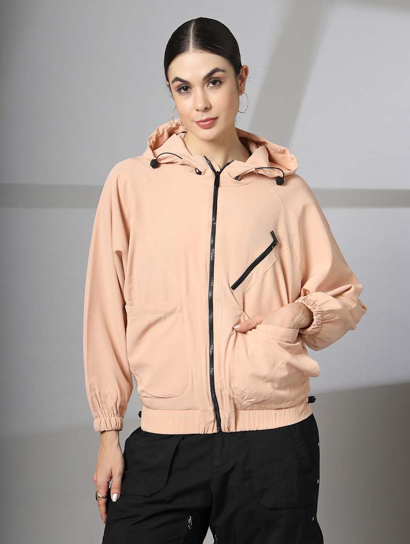 women plain long sleeve & hood neck jacket