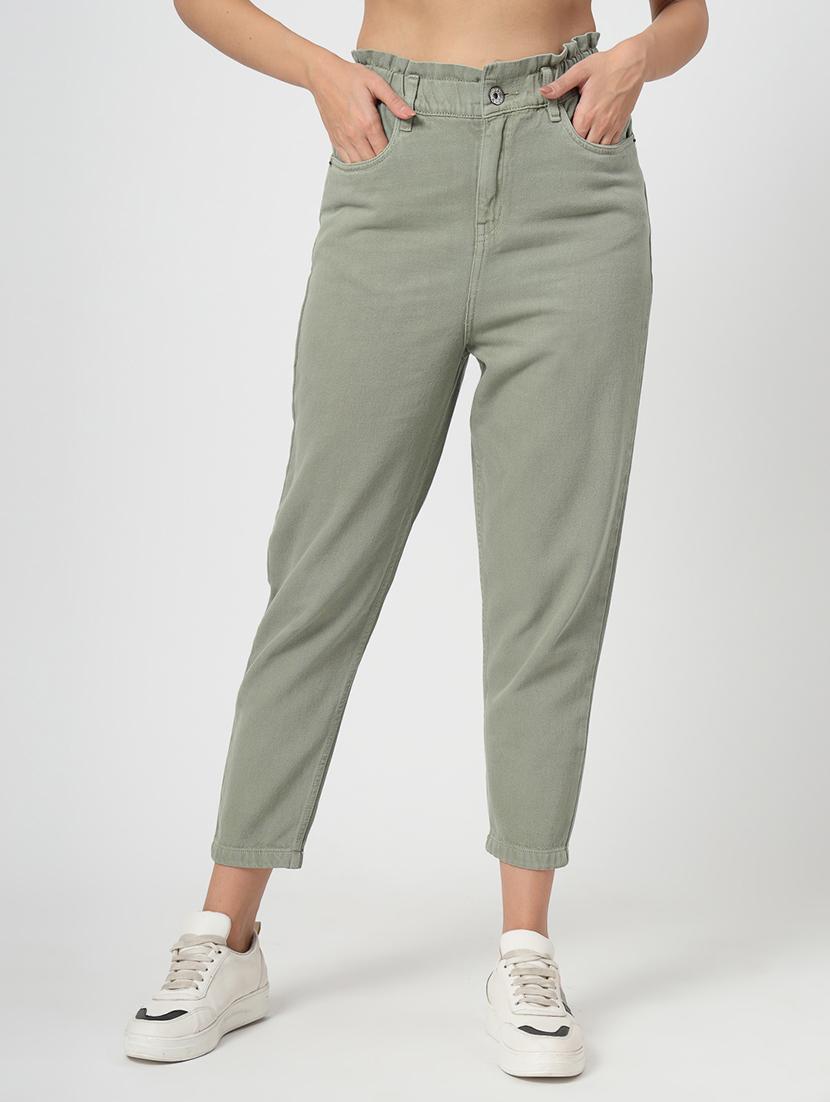 women solid high rise slouchy fit jean