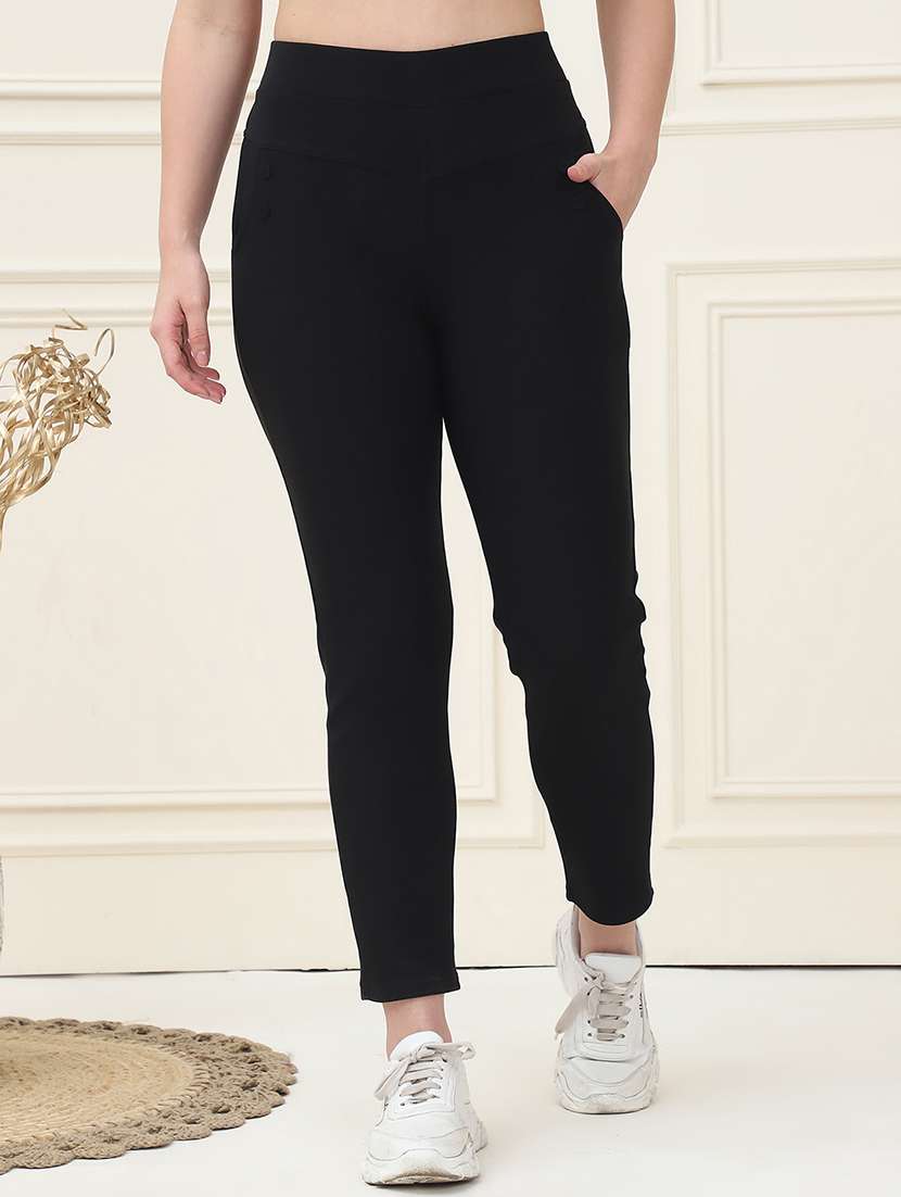 women solid high rise jegging