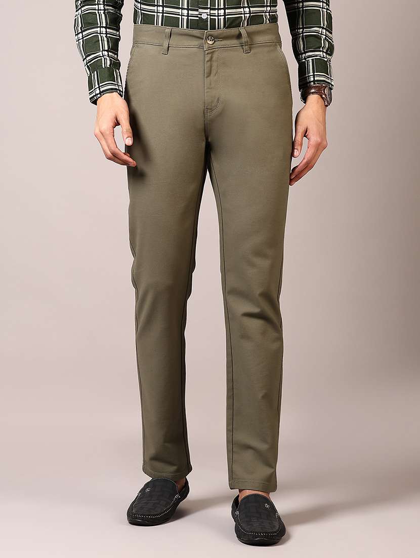 men solid mid rise chinos trouser