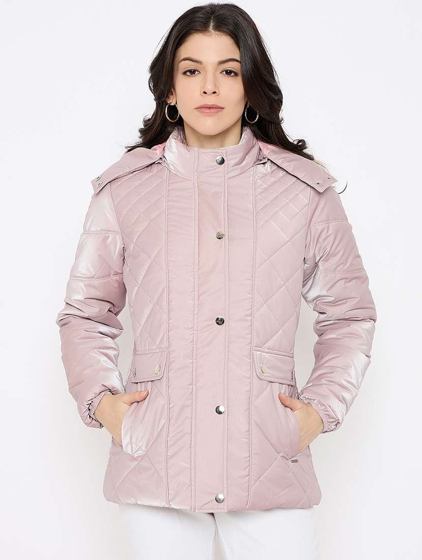 women solid fur detailed hooded parka jacket