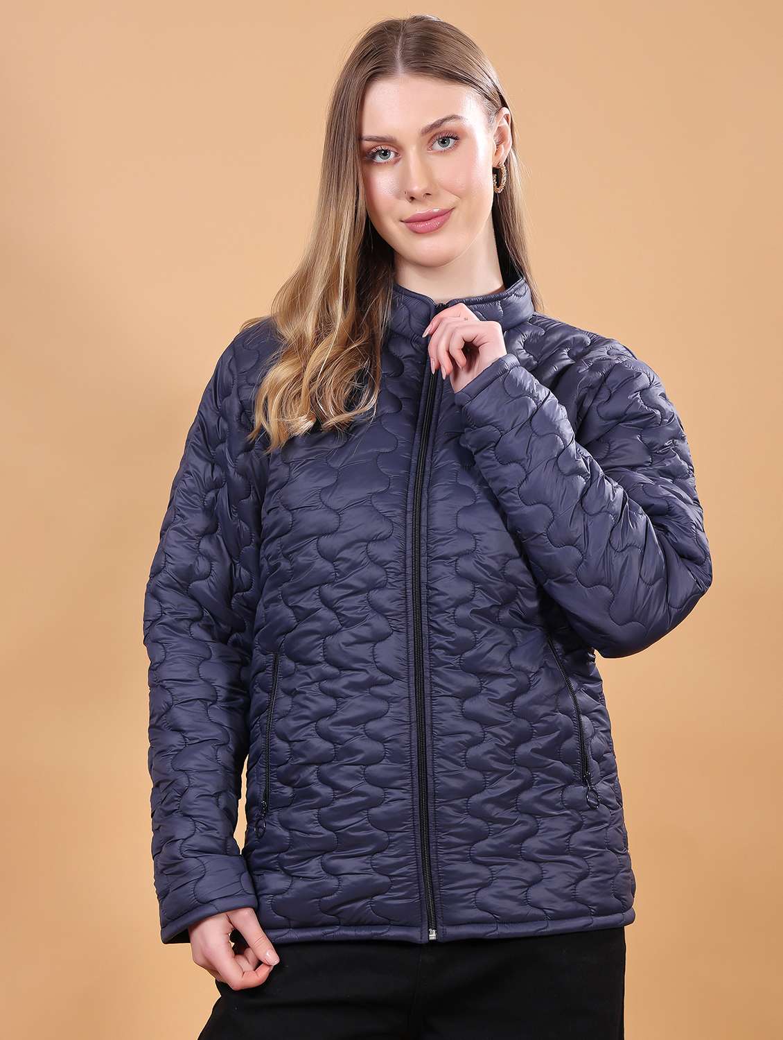 women long sleeves solid quilted jacket