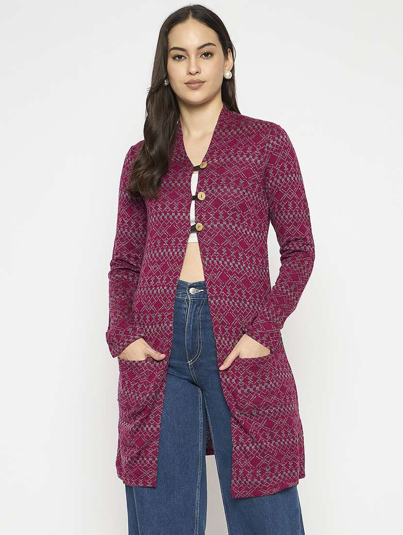 women self designed long sleeves cardigan