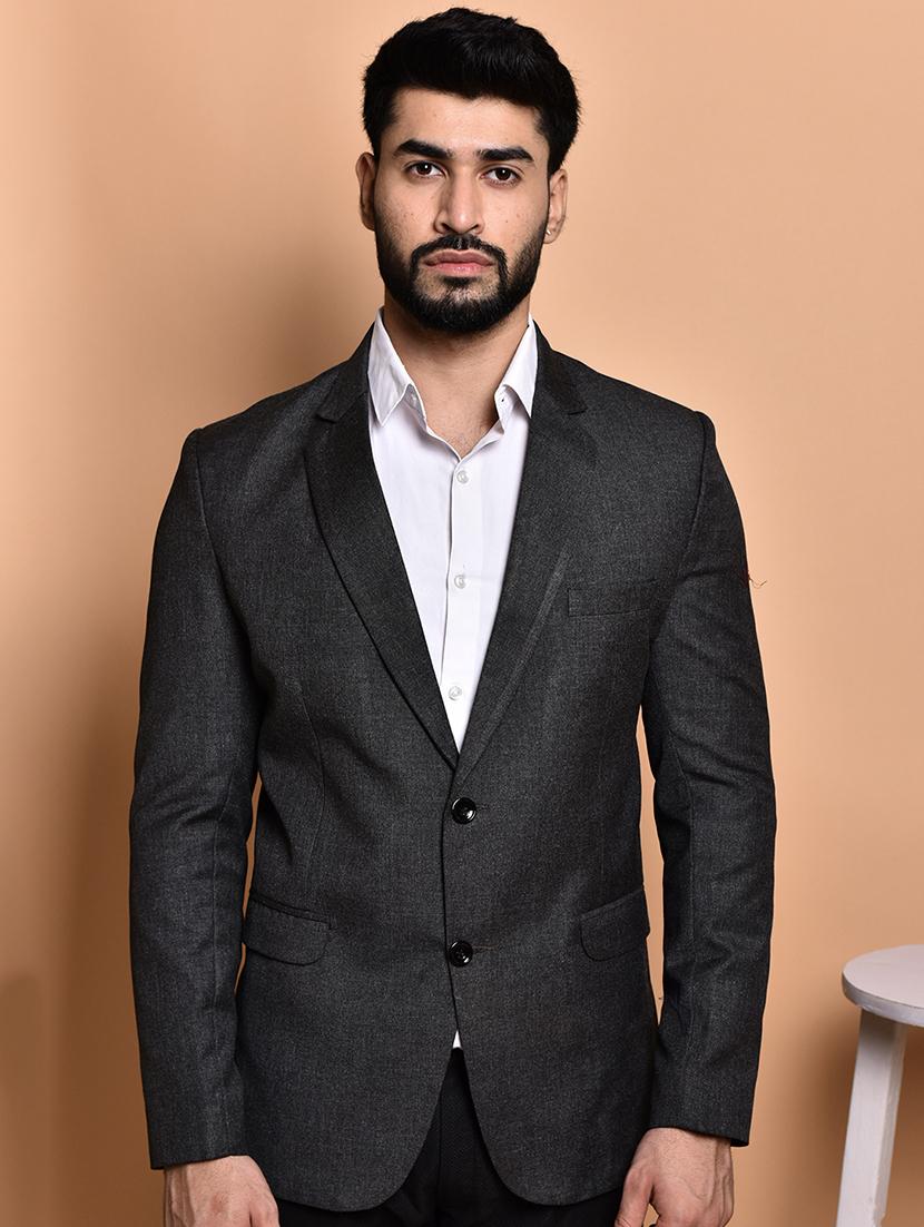 men solid single breasted long sleeve blazer