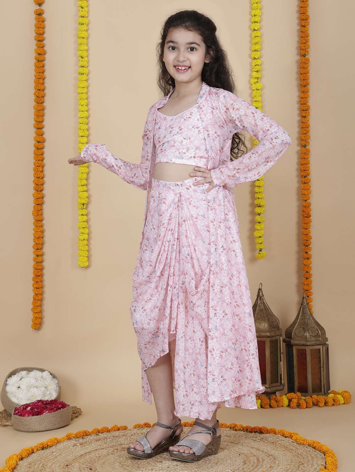 girls floral print fusion set