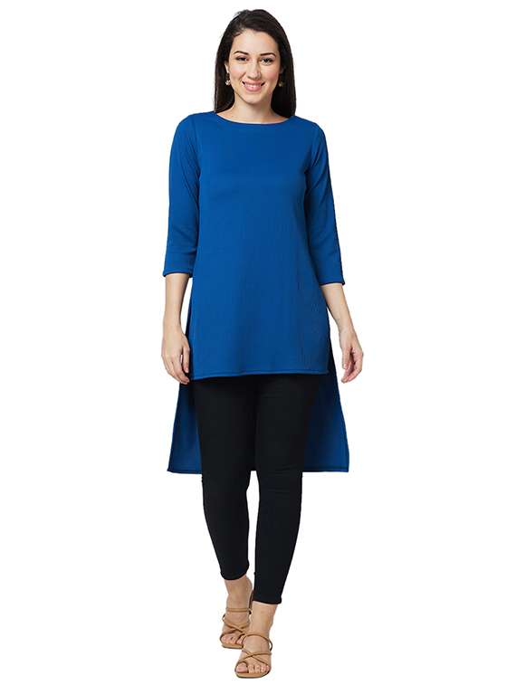 women solid boat neck high-low top
