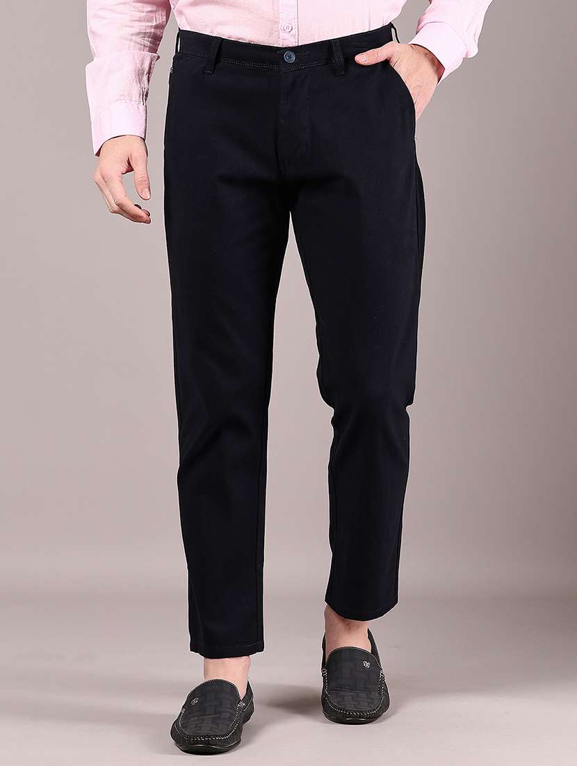 men solid md rise casual chinos