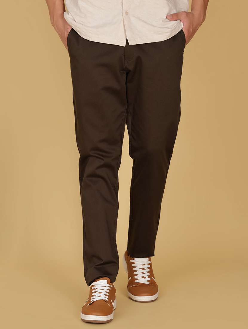 men solid mid rise straight fit chinos