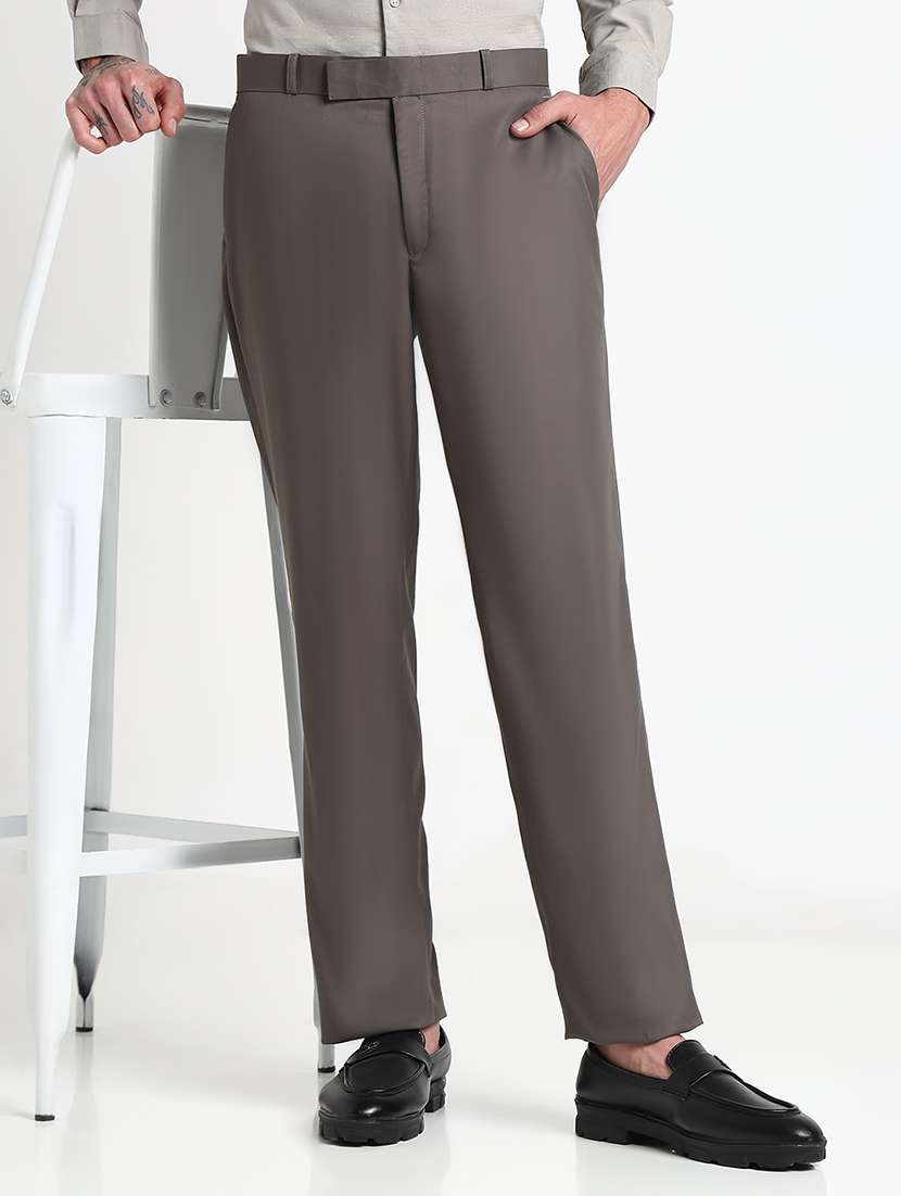 men solid mid rise flat front formal trouser