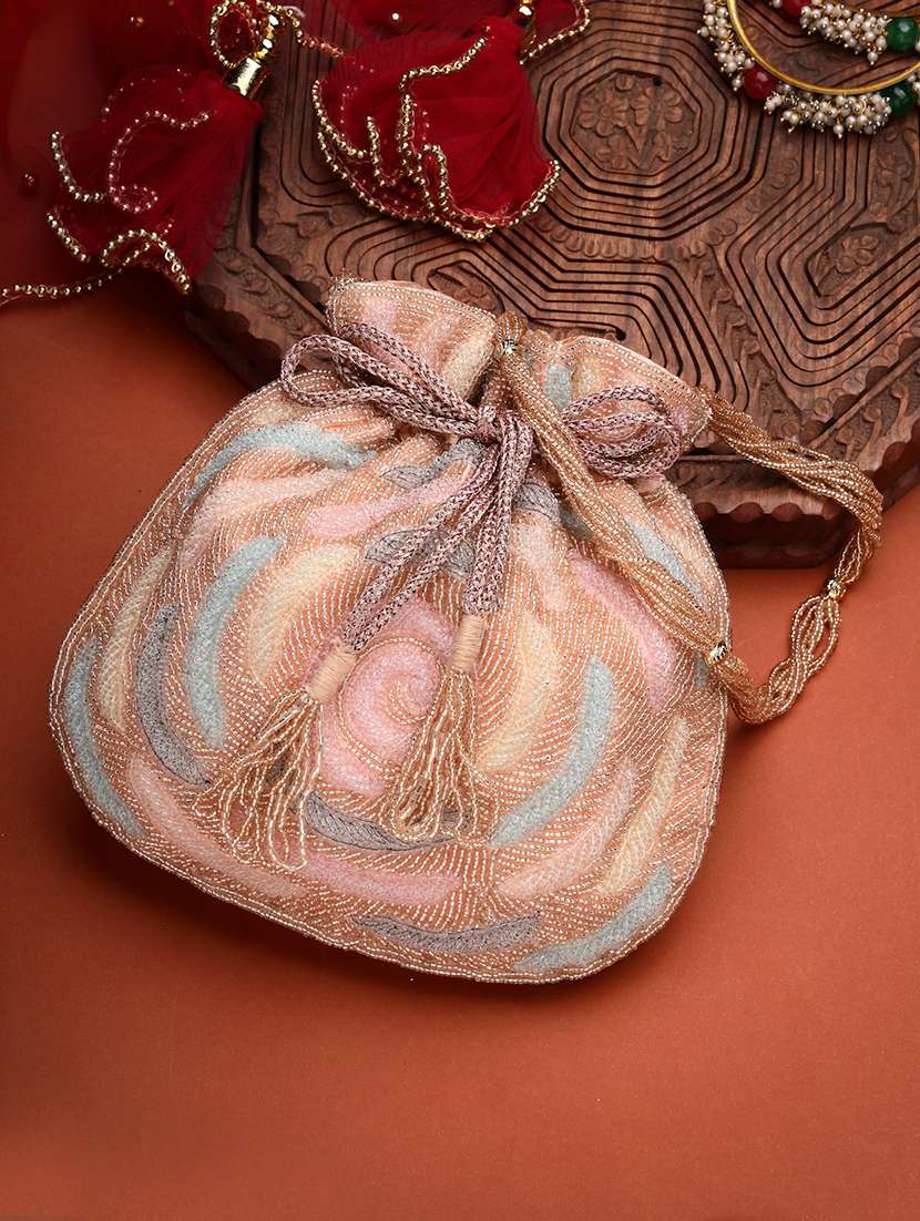 coral faux silk ethnic potli