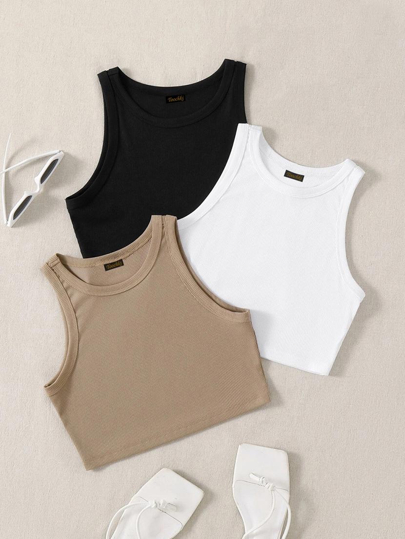 women pack of 3 solid sleeveless tank top
