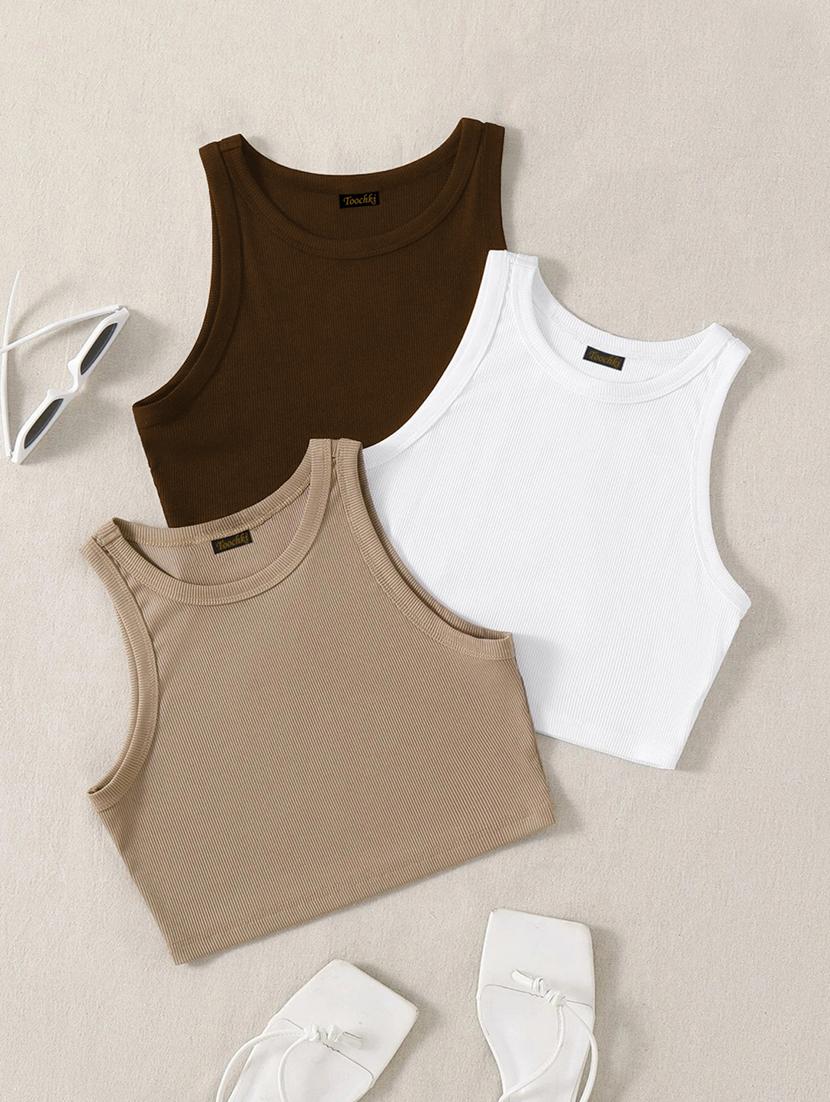 women pack of 3 solid sleeveless tank top