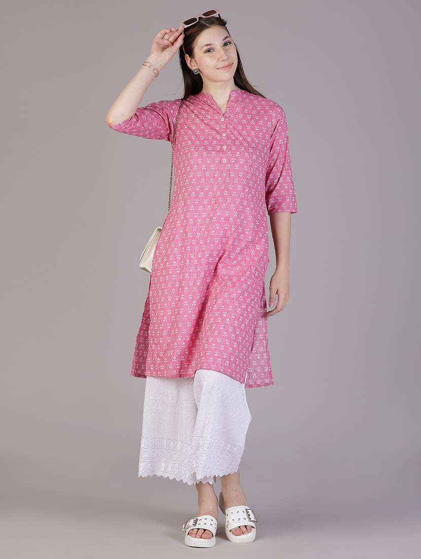 women floral three quarter sleeve straight kurta