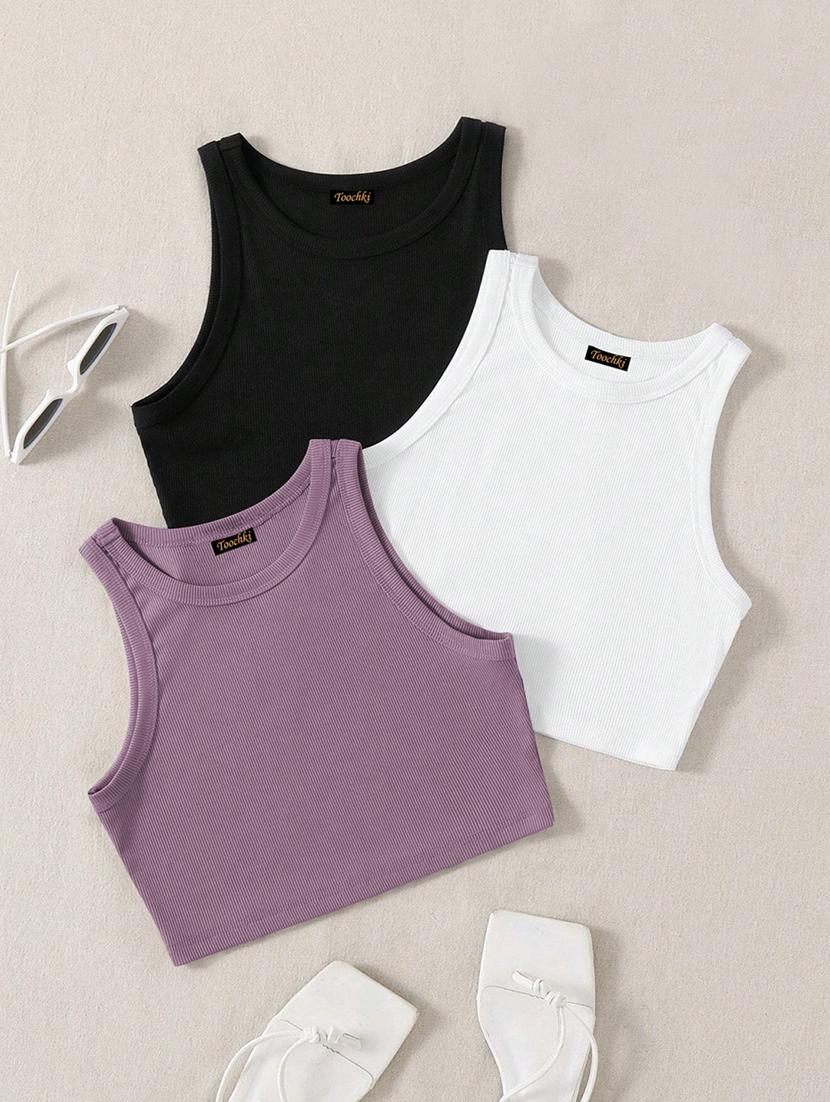 women pack of 3 solid sleeveless tank top