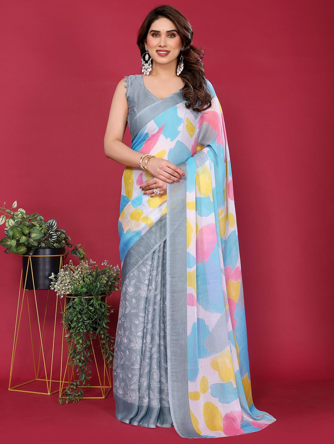 women printed half & half saree with blouse