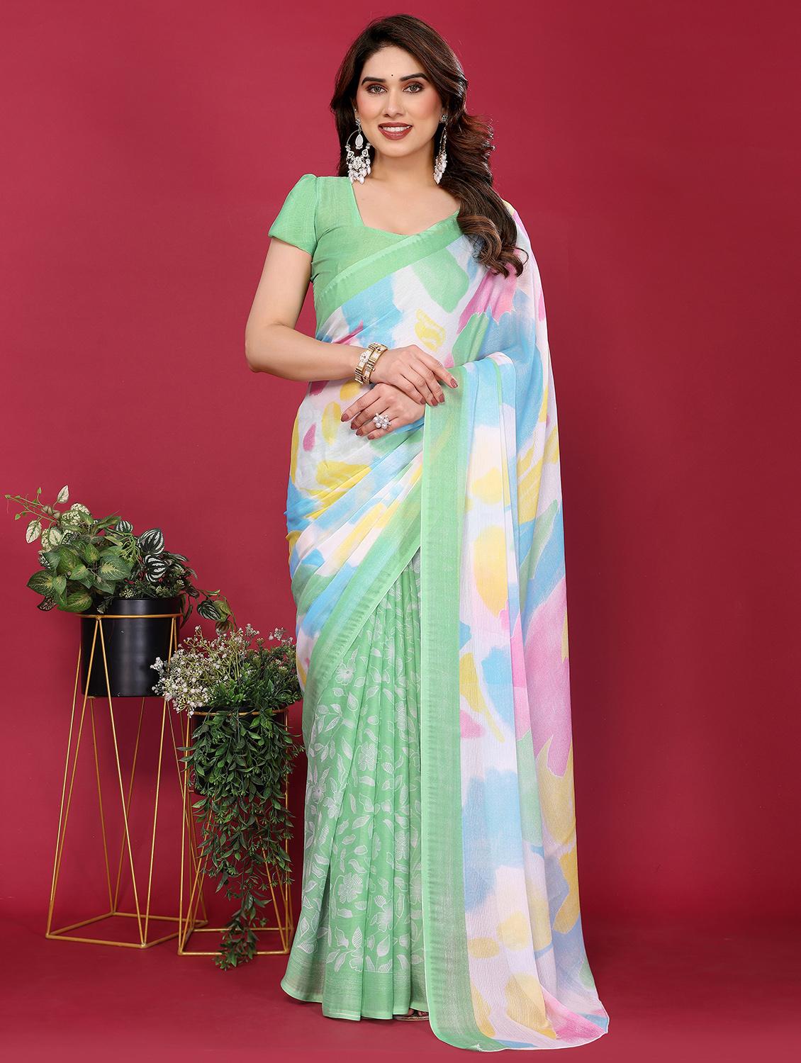women printed half & half saree with blouse