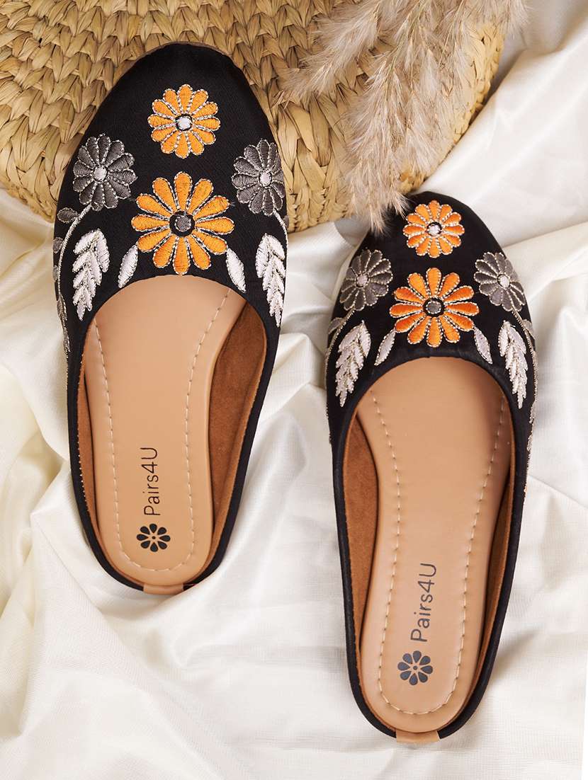 women embroidered slip on mule