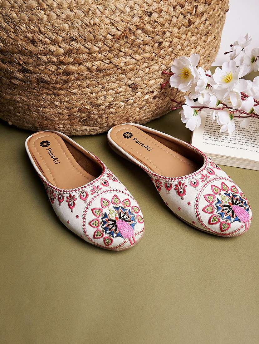 women embroidered slip on mule