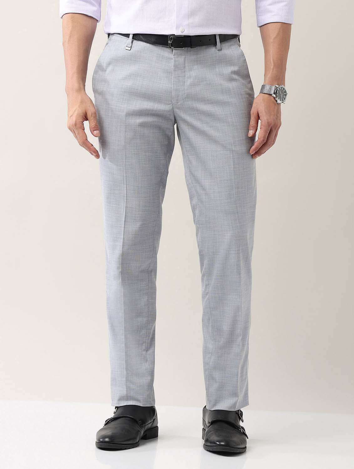 men solid mid rise formal trouser