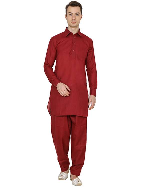 men solid long sleeve pathani ethnic wear set