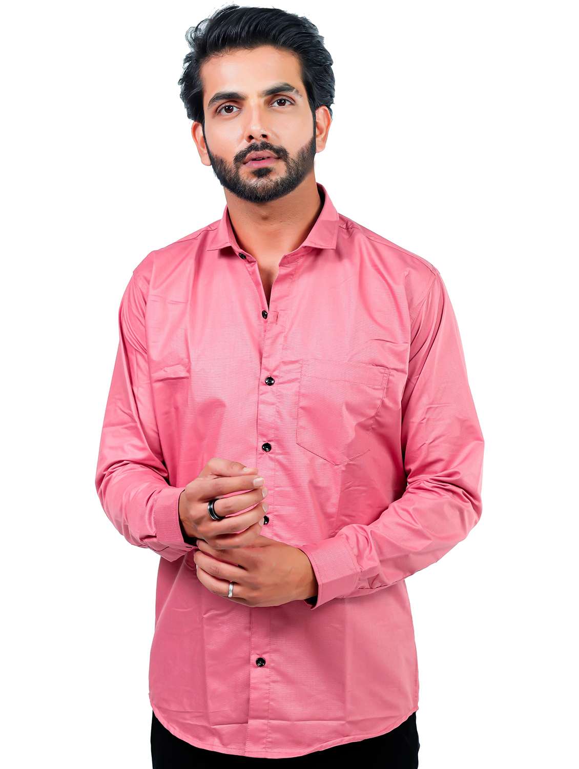 men solid collared long sleeve regular fit shirt