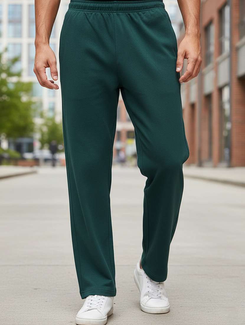 men solid mid rise full length track pant