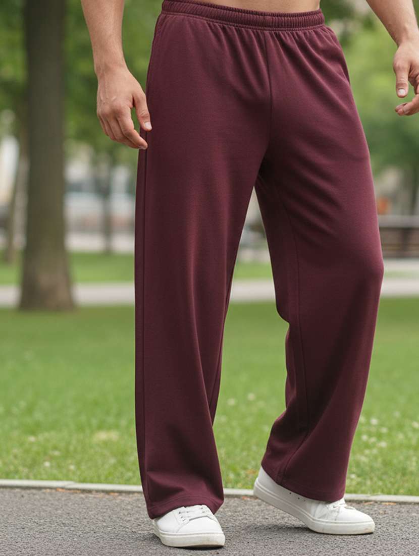 men solid mid rise full length track pant