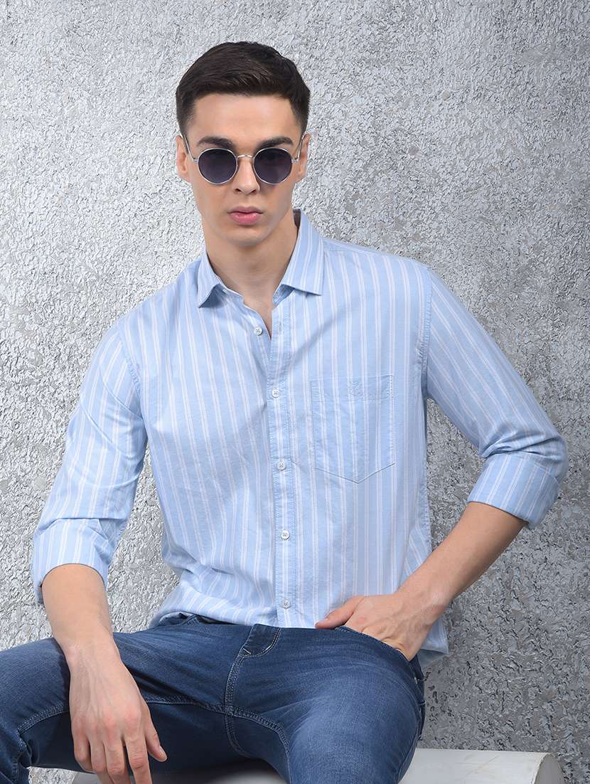 men striped long sleeve regular fit casual shirt