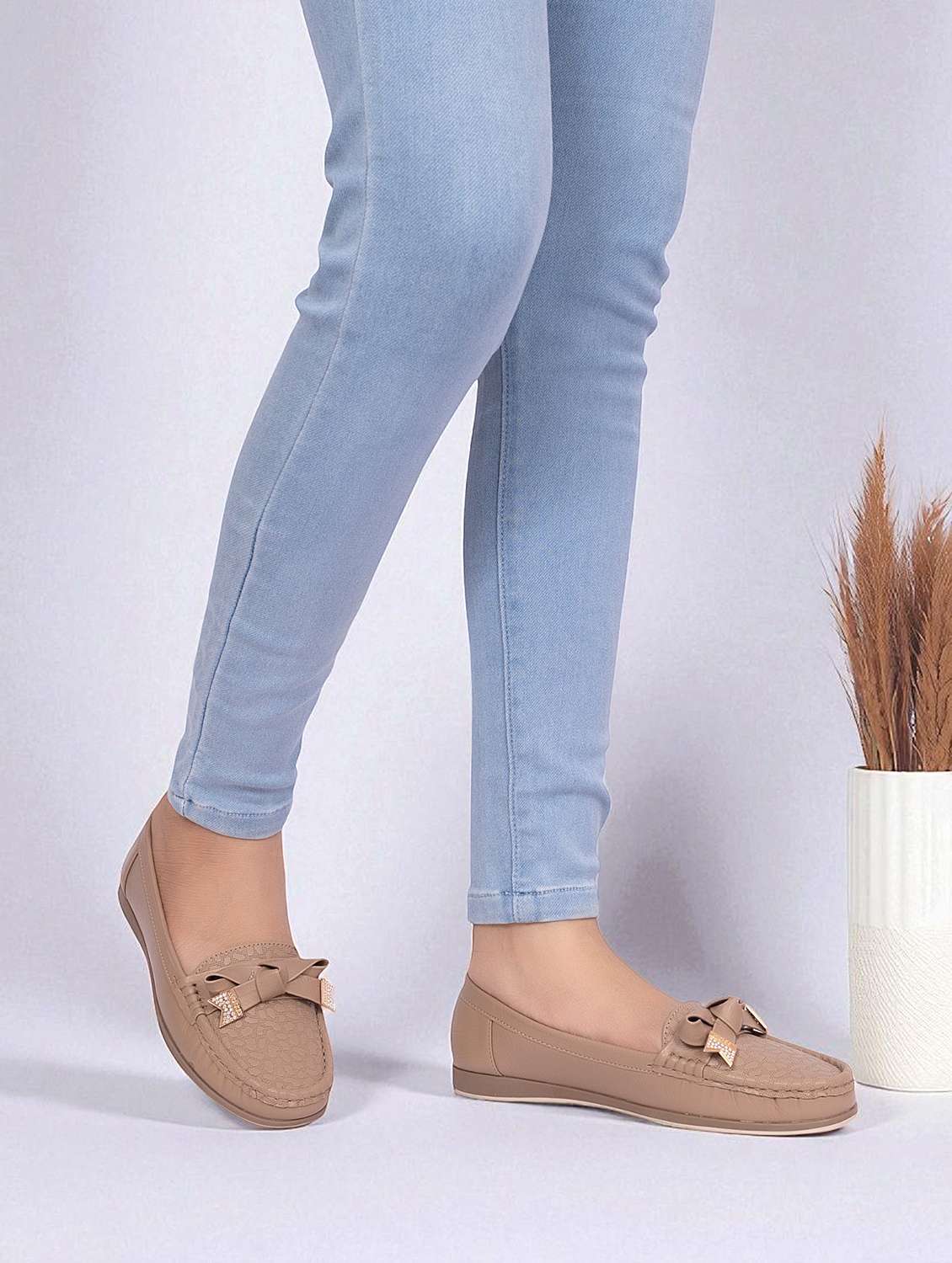 women brown slip on loafer