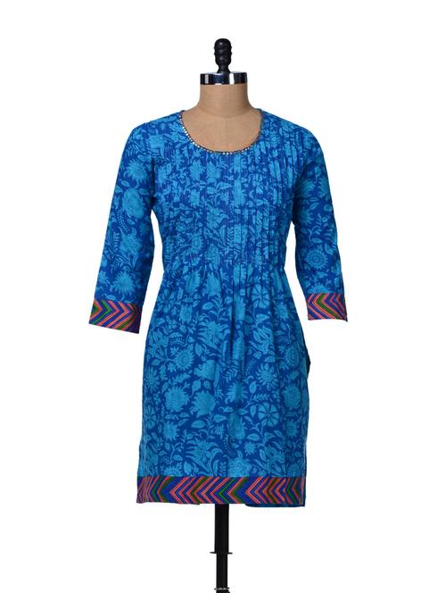 Cotton Blue Printed Kurta - TEEJ