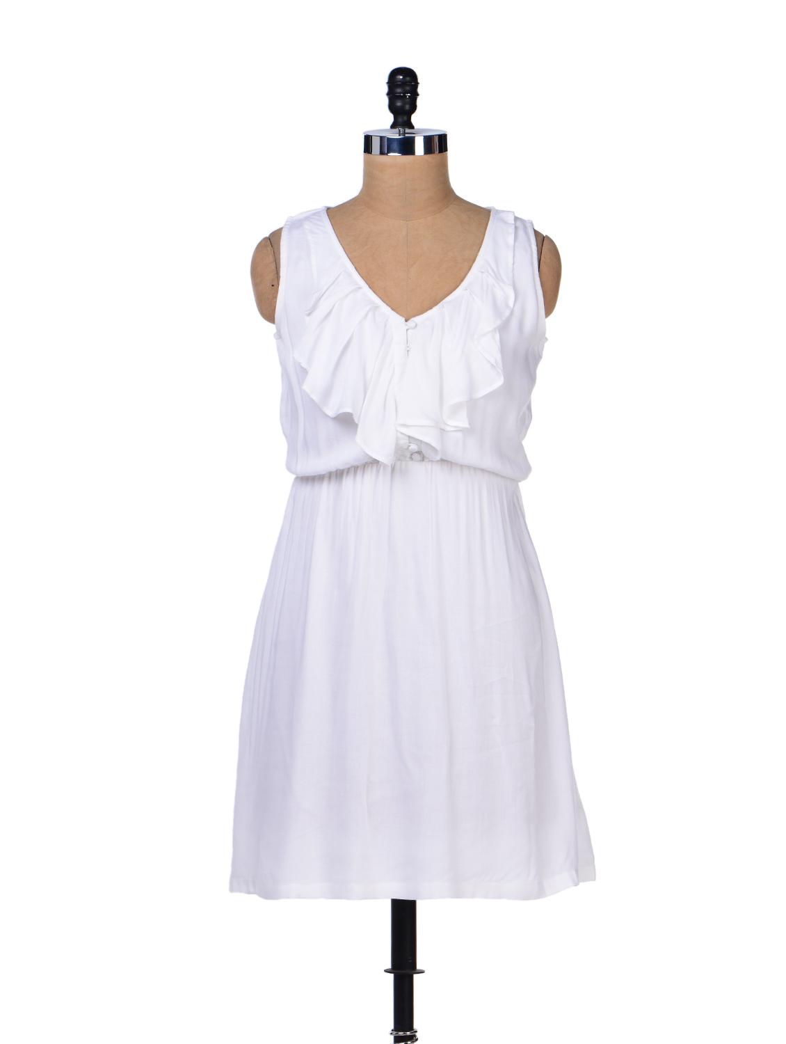 White Ruffle Dress - Femella