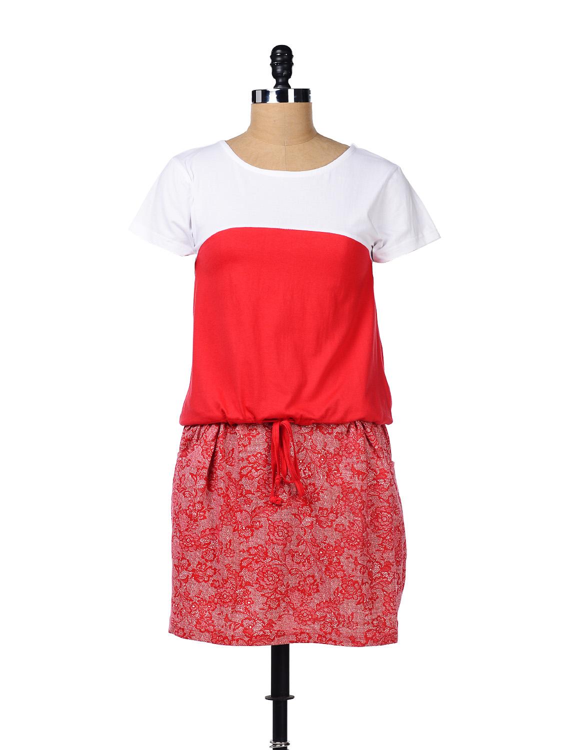 Red And White Printed Dress - GRITSTONES
