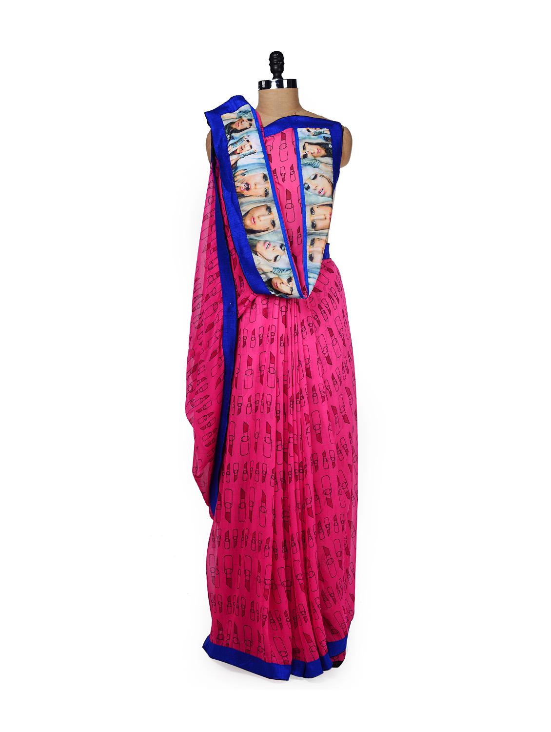Color Block Lady Gaga Print Saree - ROOP KASHISH
