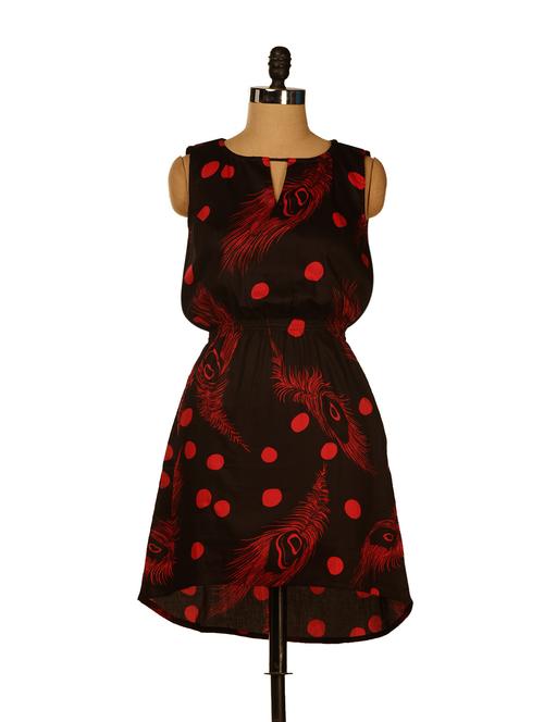 Black & Red Printed Asymmetric Dress - ENAH