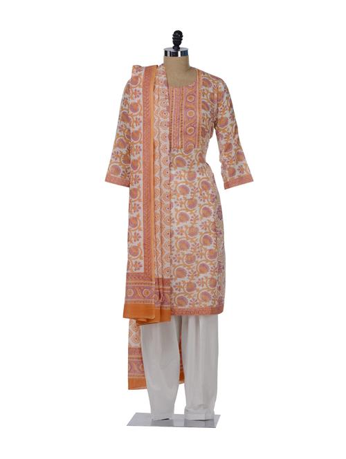 Dull Orange & Pink Printed Floral Suit - KILOL