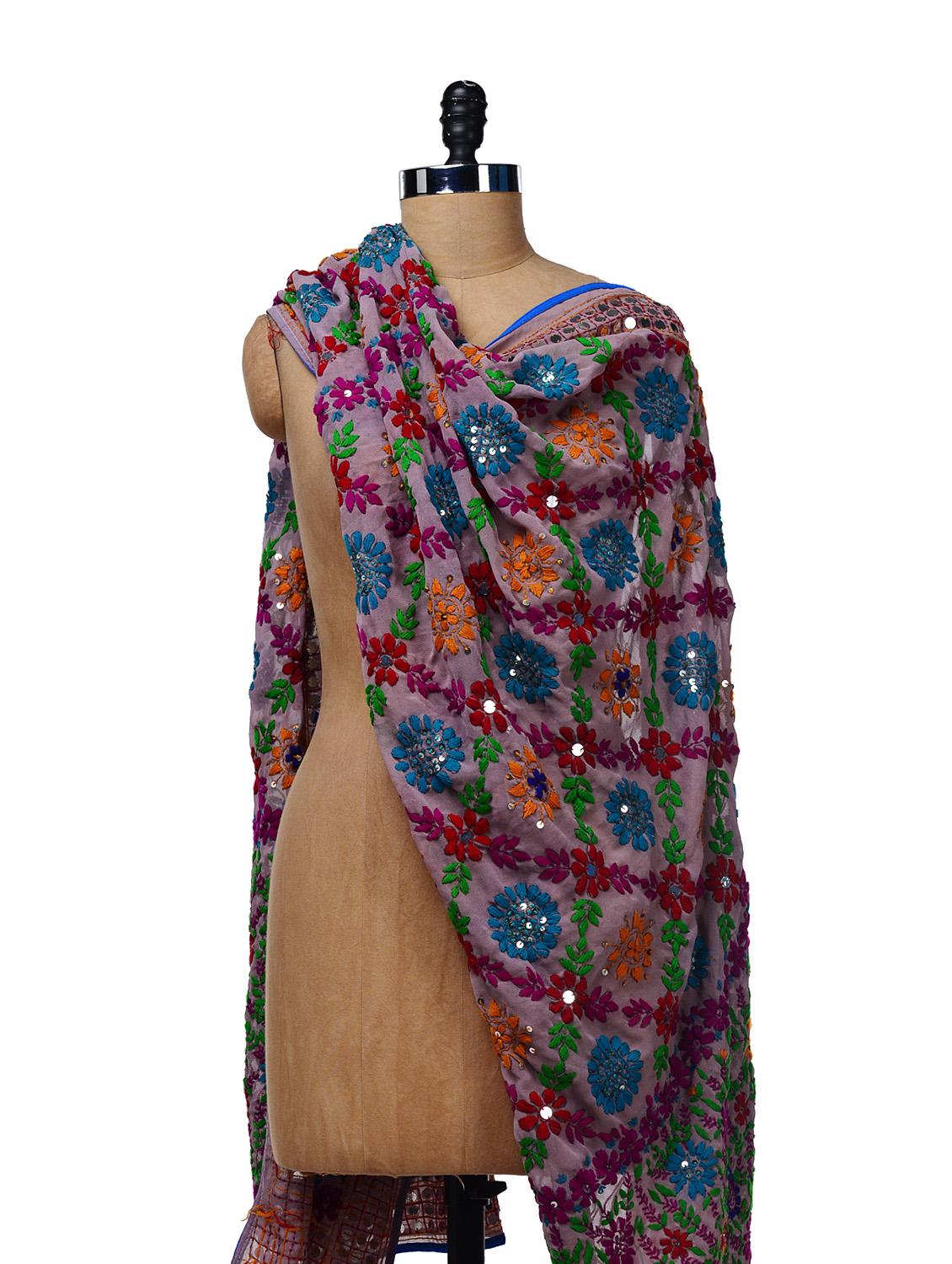 Purple Embroidered Dupatta - Vayana