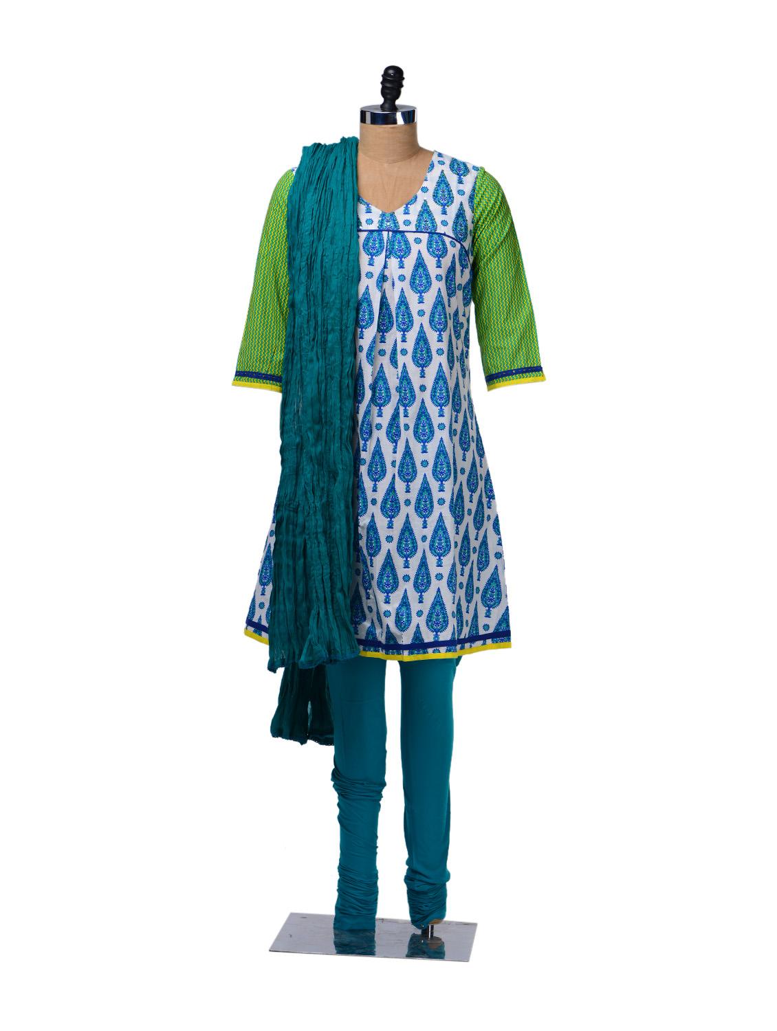 Leaf Print Cotton Suit - KURTAWALA