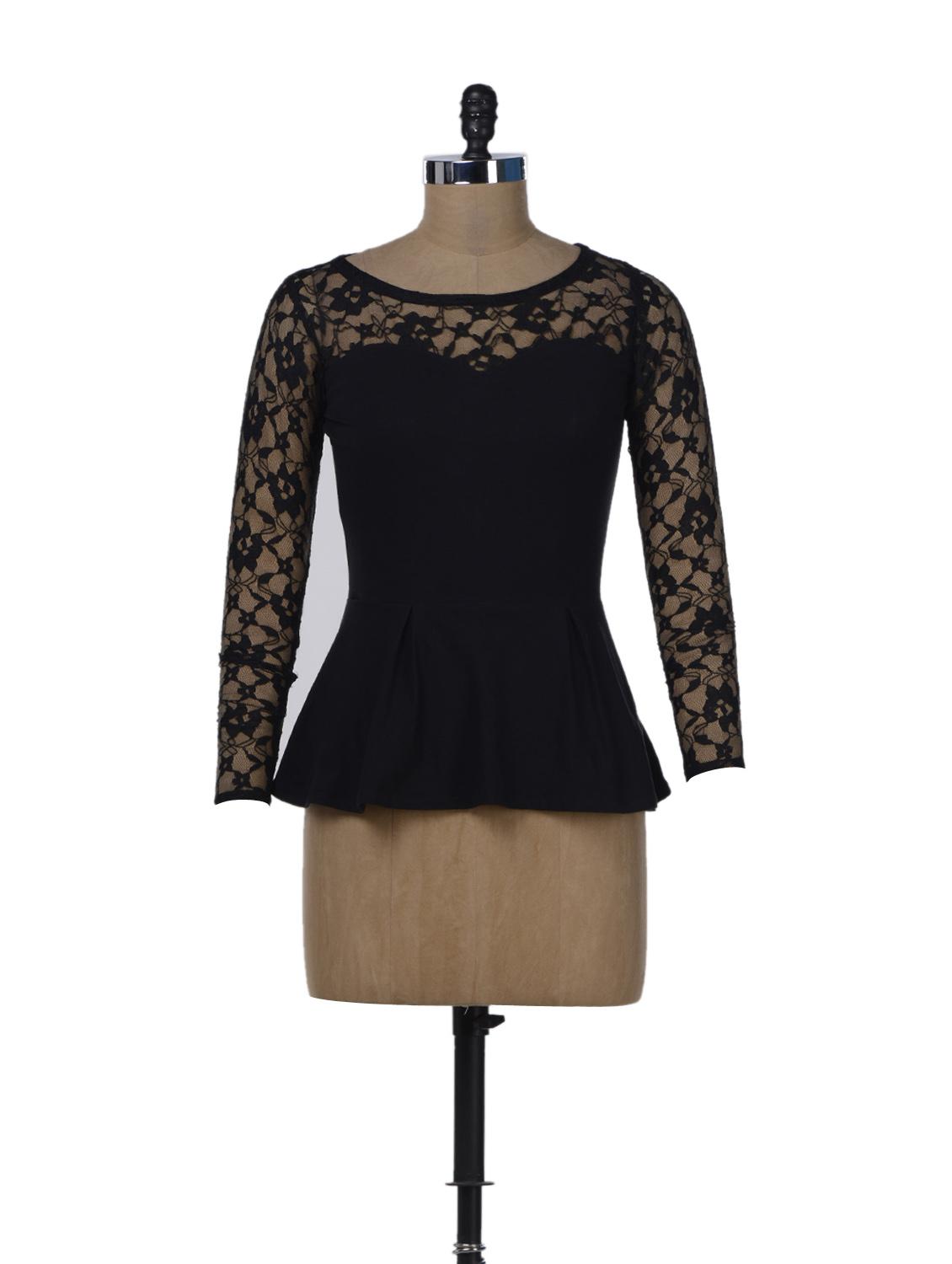 Black Lace Party Peplum Top - Miss Chase