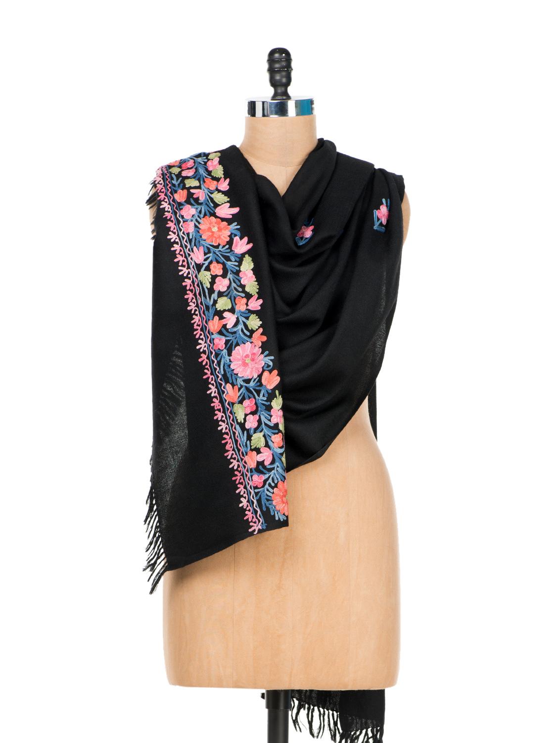 Black Embroidered Shawl - Vayana