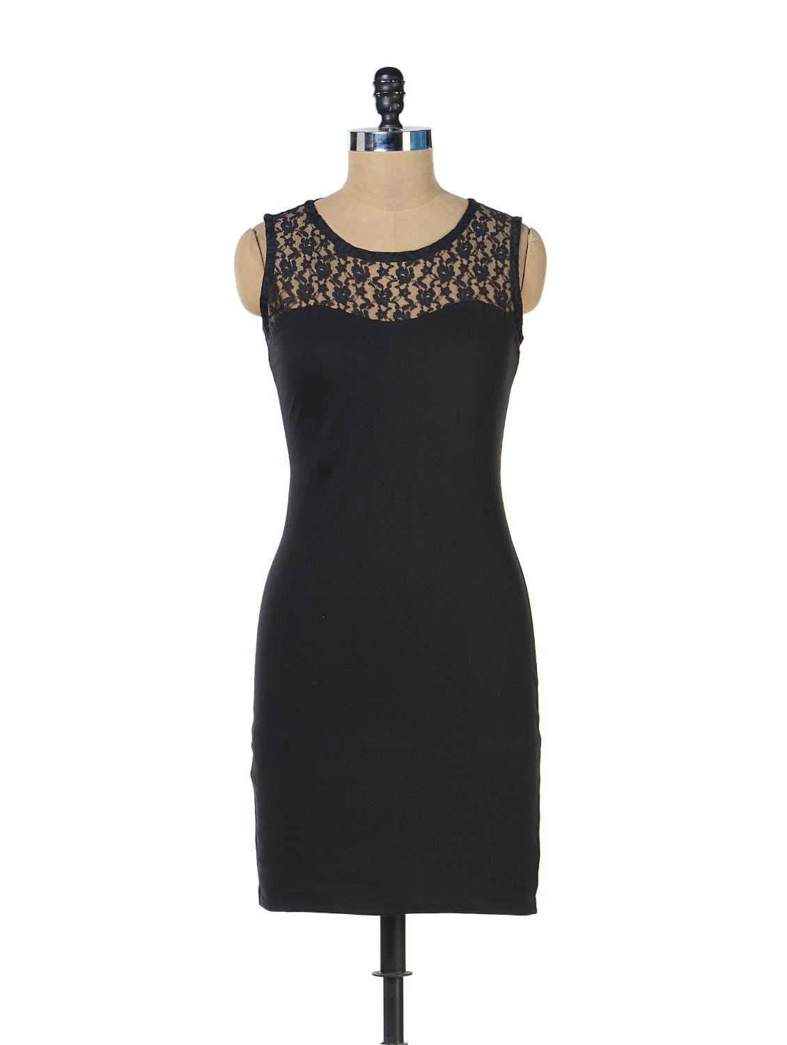Black Lace Back Dress - Miss Chase