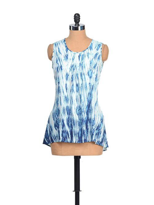 White & Blue Printed Top - AND